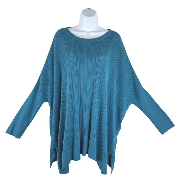Planet By Lauren G Sweater Top One Size Blue Ribbed Pima‎ Cotton Modal TP-3333 - Picture 1 of 11
